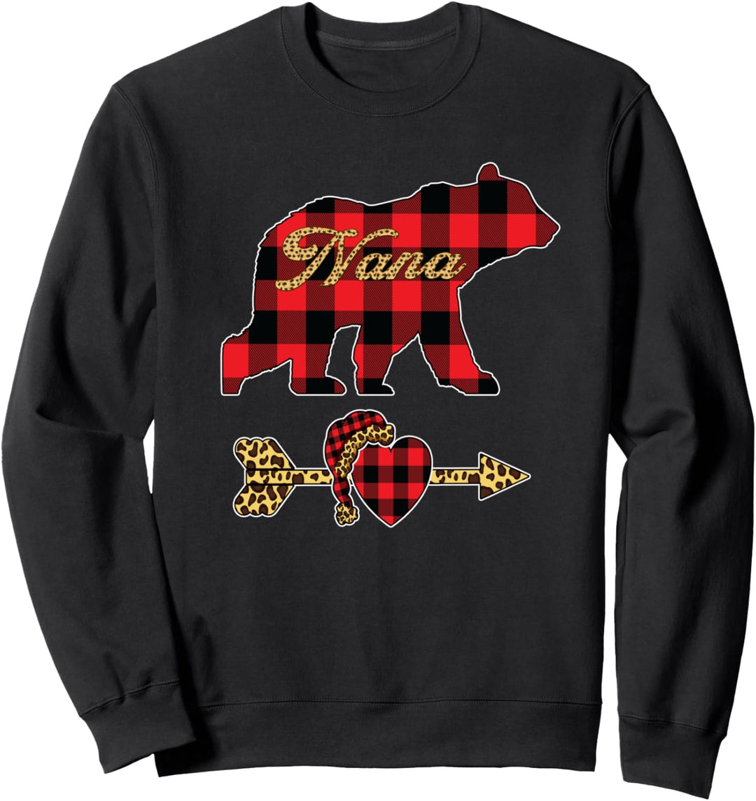 Nana Bear Red Buffalo Plaid Shirt Leopard Christmas Pajama Sweatshirt