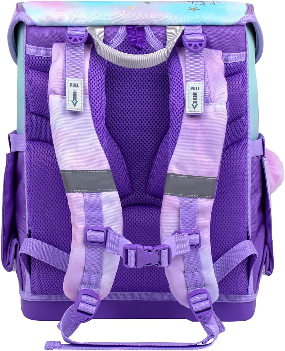 Belmil ergonomischer Schulranzen Set 4 -teilig für Mädchen 1-4 Klasse Grundschule/Brustgurt/Magnetve
