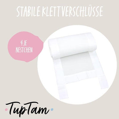 TupTam Gitterstäbe Schutz Netz Babybett Nestchen 3D Mesh 2er Pack, Farbe: Weiss, Grösse: ca. 128 x 3