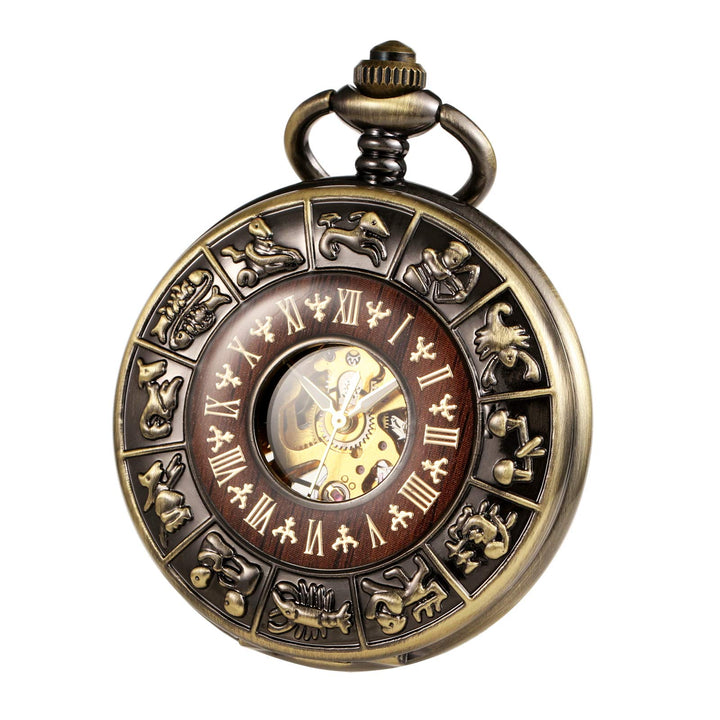 TREEWETO Unisex Holz Taschenuhr mit Kette Analog Handaufzug Römische Ziffern Mechanisch Steampunk Sk