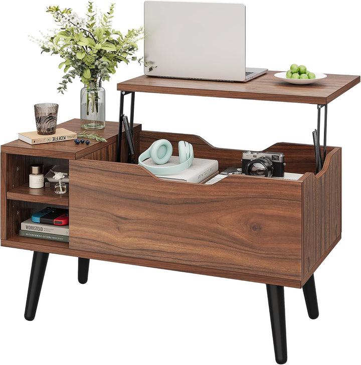 YITAHOME Couchtisch mit anhebbarer Platte und verstecktem Fach, verstellbare Ablagefläche, Federhebe