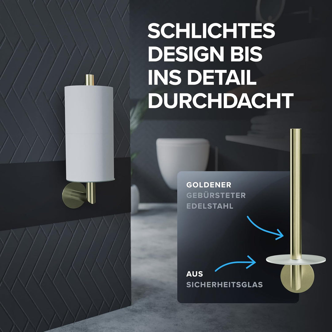Ersatzrollenhalter Giskesanden Gold zum Kleben 3M | aus Edelstahl und Glas | Toilettenpapier Rollen