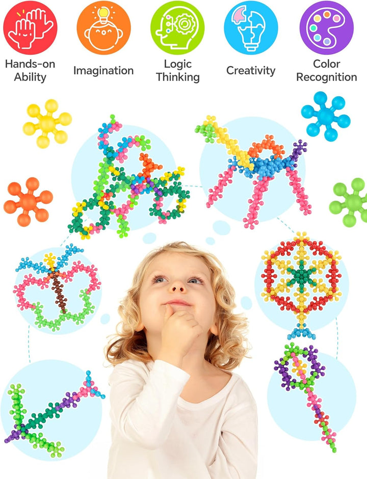 600PCS Interlocking Snowflake Building Block(Rainbow Colors) 600PCS Multicoloured, 600PCS Multicolou