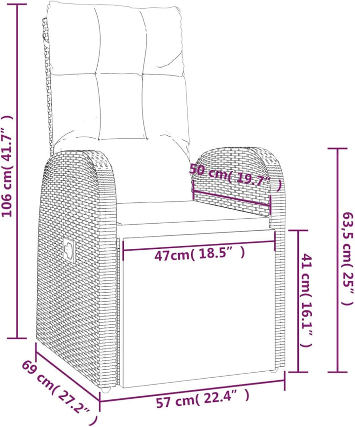 Yolola Rattanmöbel mit 2X Sessel mit Liegefunktion ausgestattet und Beistelltisch, Polyrattan Garten