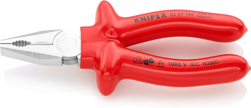 Knipex Kombizange verchromt, tauchisoliert, VDE-geprüft 160 mm 03 07 160 160 mm verchromt Tauchisoli