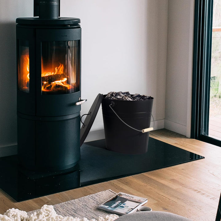 Theo&Cleo 15L Ascheeimer mit Deckel und Schaufel, Feuerfest Metalleimer, Kohleeimer für Kohle und As