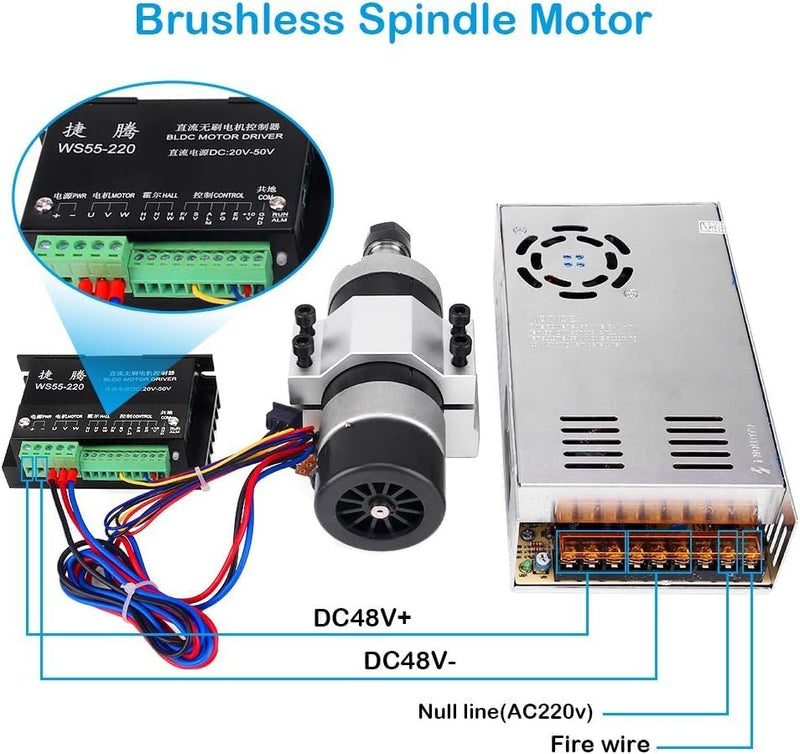 CNC-bürstenlose Spindel 500W, Yofuly ER16 Hochgeschwindigkeits-luftgekühlter bürstenloser Spindelmot