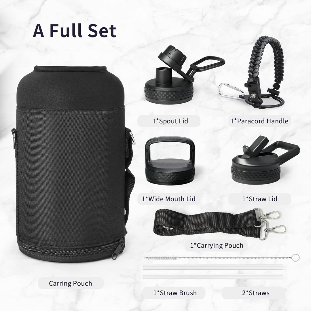 Trebo Wasserflasche mit Paracord-Griff, 1,8 l, lebensmittelecht, doppelwandig, vakuumierter Edelstah