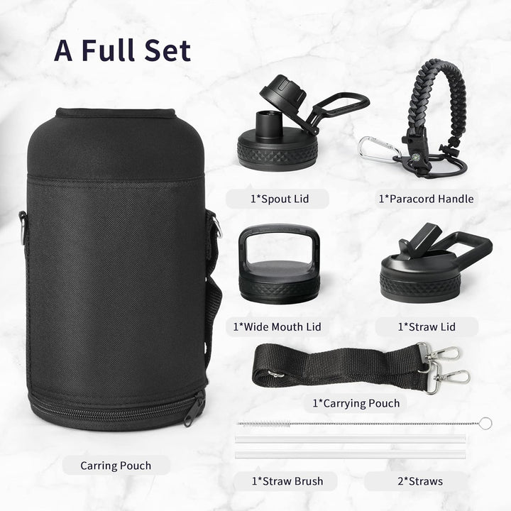Trebo Wasserflasche mit Paracord-Griff, 1,8 l, lebensmittelecht, doppelwandig, vakuumierter Edelstah