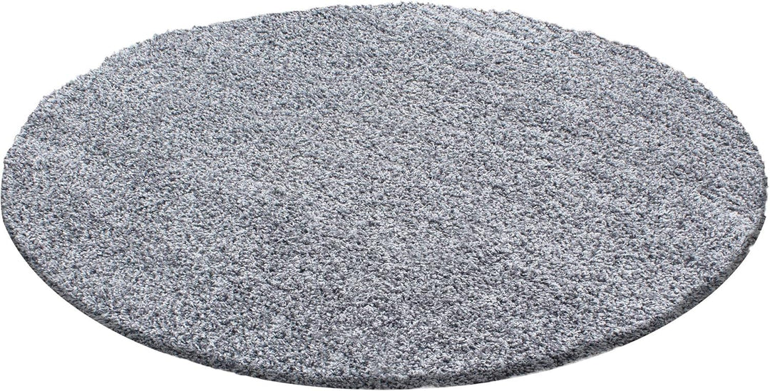 Carpetsale24 Teppich Wohnzimmer 200 cm Rund Hellgrau Shaggy Hochflor Einfarbig Modern Design - Runde