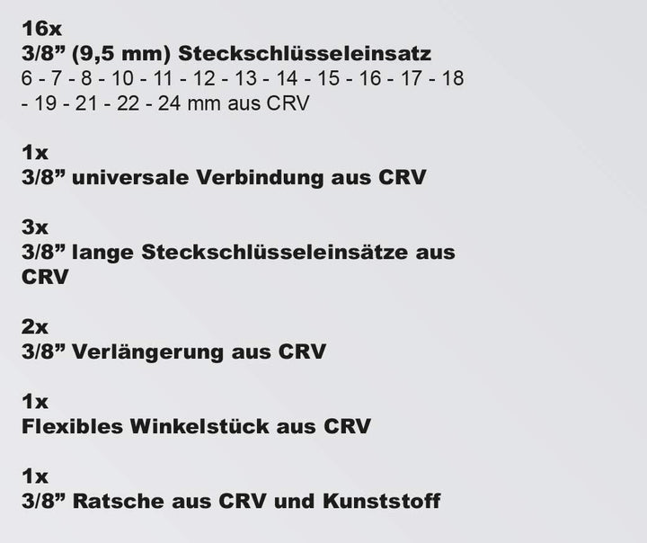 Karcher Steckschlüsselsatz 24-teilig 3/8" - hochwertiger Ratschenkasten mit Werkzeug aus Chrom Vanad
