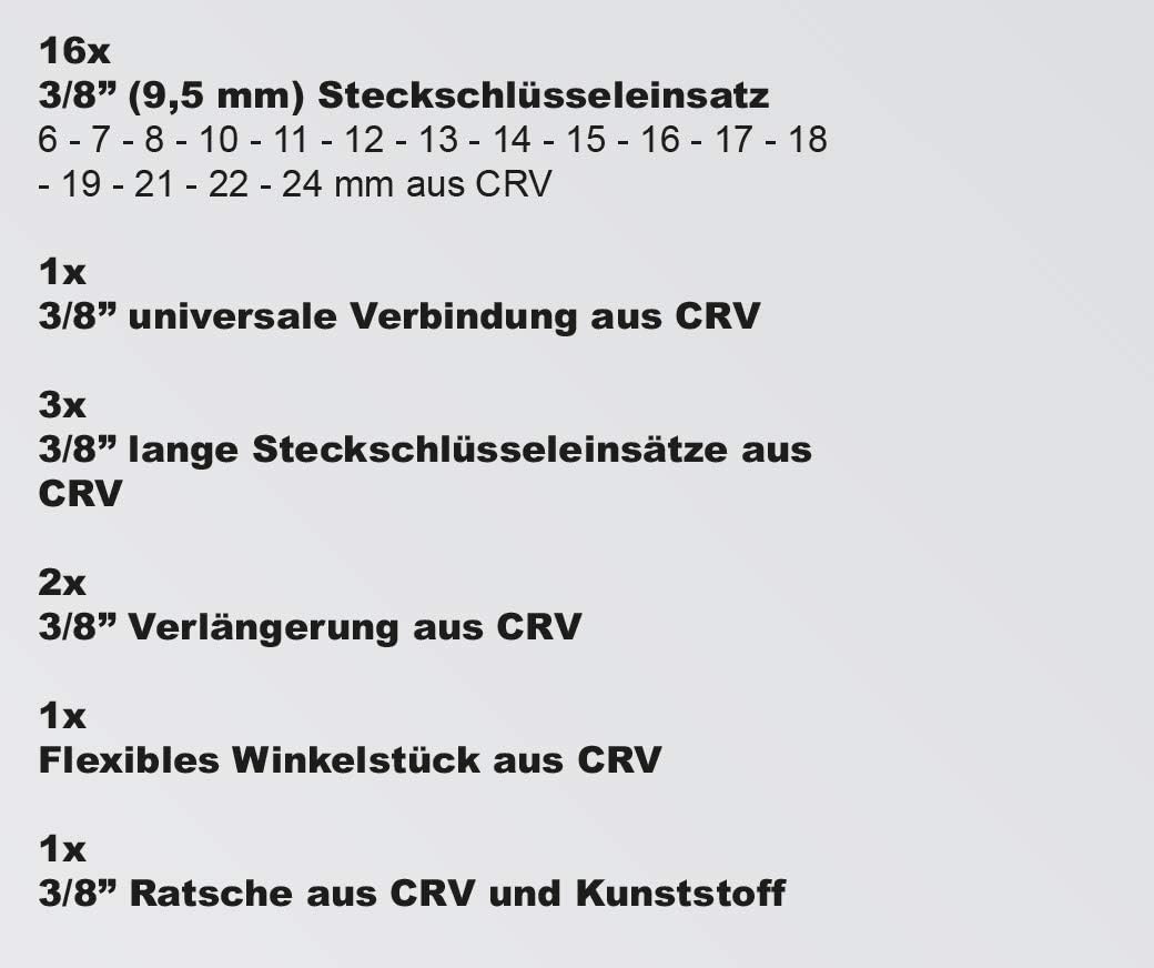 Karcher Steckschlüsselsatz 24-teilig 3/8" - hochwertiger Ratschenkasten mit Werkzeug aus Chrom Vanad