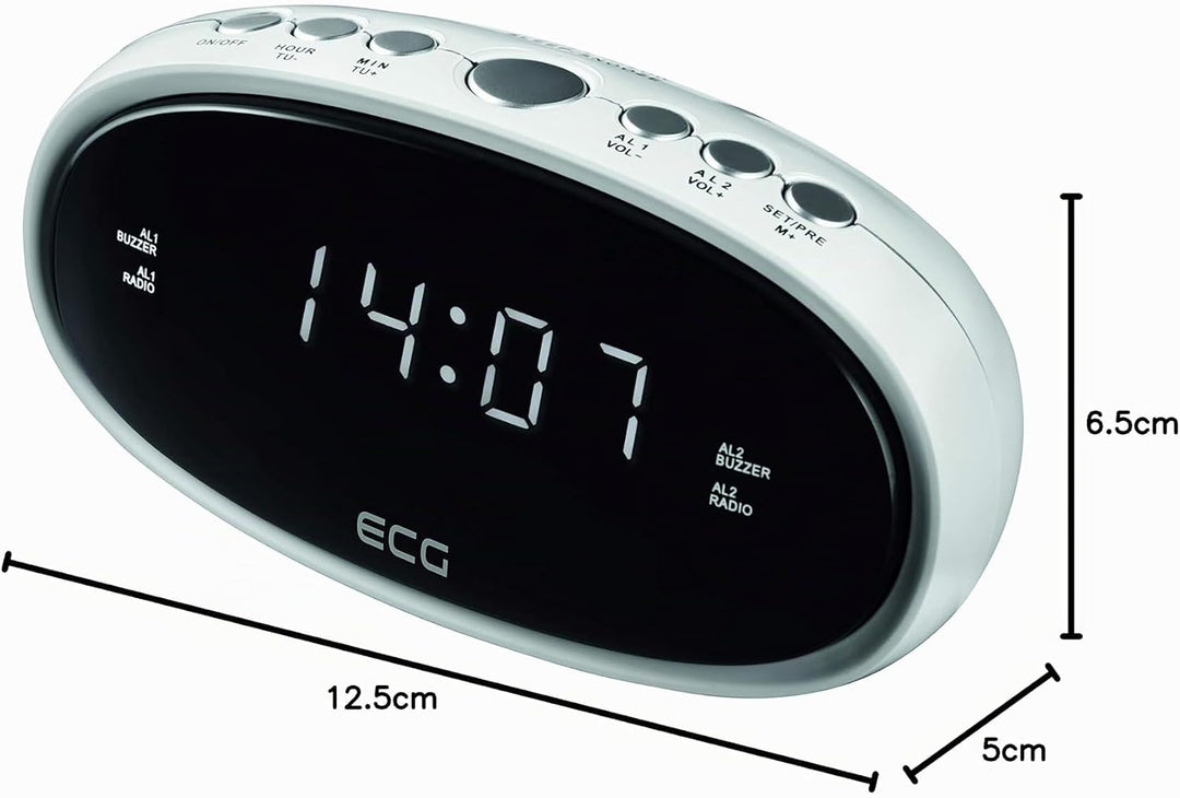 ECG RB 010 White Radiowecker – FM Tuner; 10 Vorwahlen; Digitale Uhr/Wecker; Wecken durch Radio/Wecke