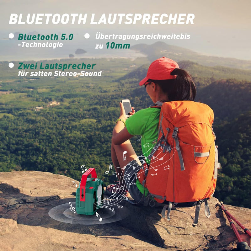 Radio mit LED Taschenlampe, HYCHIKA Tragbares Radio Weltempfänger Bluetooth Lautsprecher Wetter AM/F