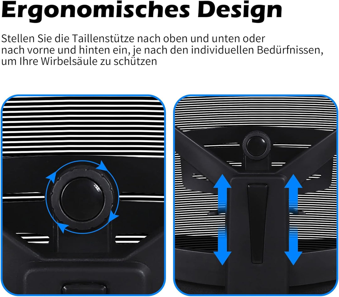 Blue Whale Bürostuhl 200KG Ergonomischer Schreibtischstuhl mit Verstellbaren Armlehnen Hoher Rücken