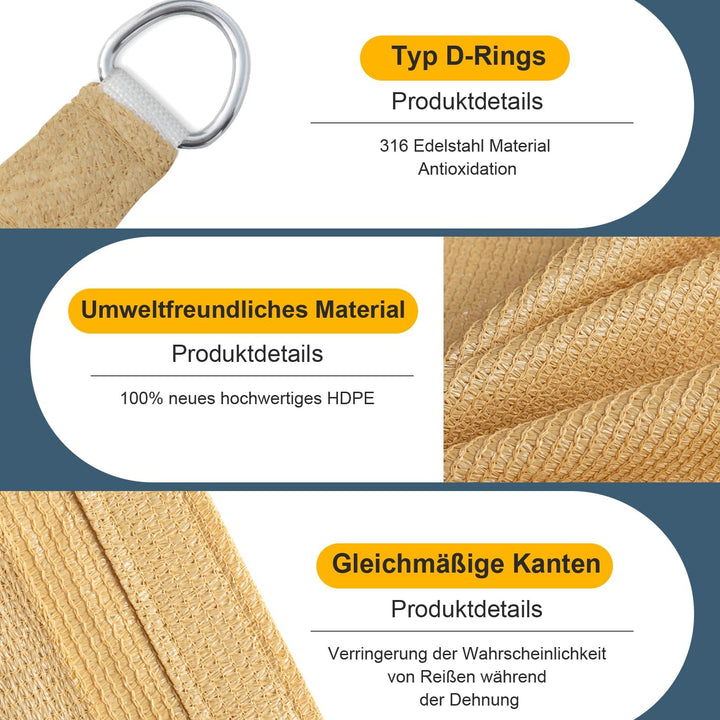 COOL AREA Sonnensegel 2.5x3m Rechteckig wasserdurchlässig HDPE Sonnenschutz mit UV Schutz Segel für