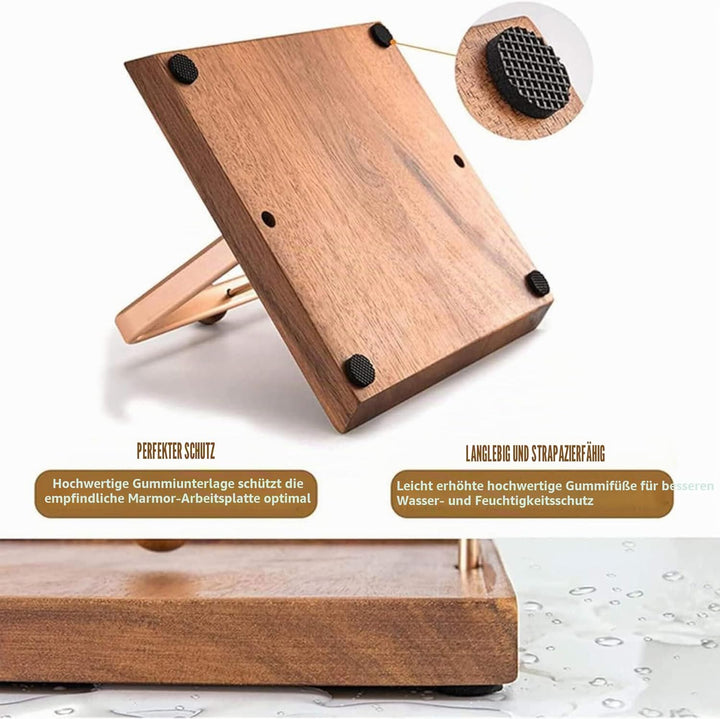Serviettenhalter Holz mit Beschwerer, Moderner Serviettenspender aus Akazienholz & goldenem Metall,