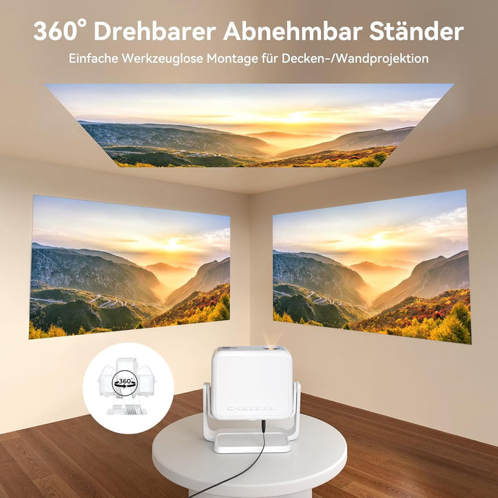 4K Mini Beamer Netflix kompatibel Heimkino-Projektor Full HD 1080p Android 13 360° drehbarer elektri