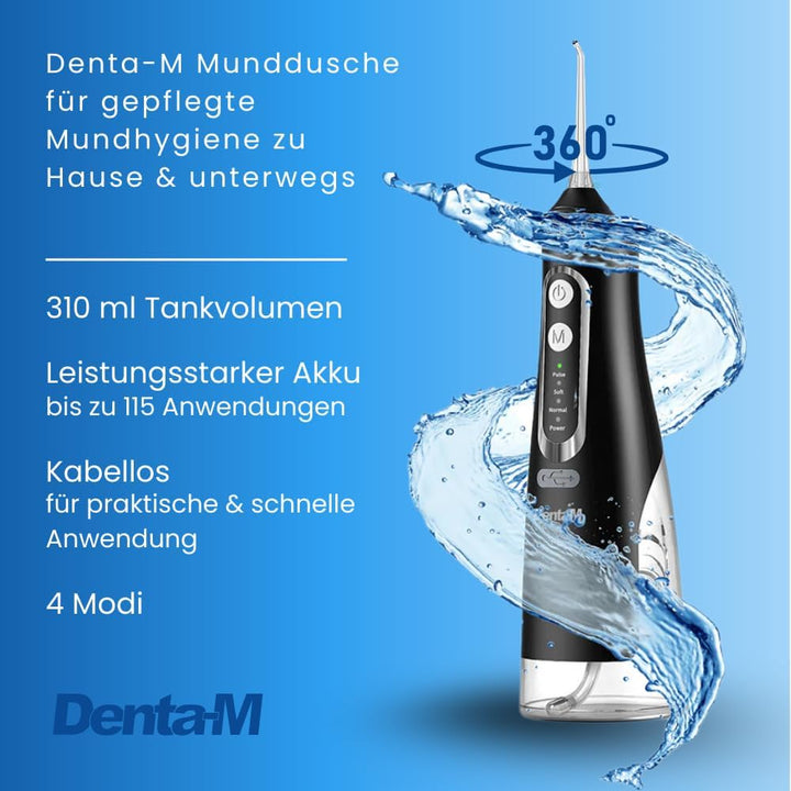 DM14 Munddusche – Kabelloser Water Flosser mit 4 Modi & 4 Aufsätzen – Zahndusche für Zahnreinigung –