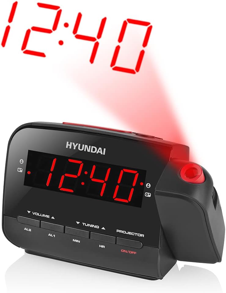 HYUNDAI Radiowecker HYURAC481R I mit Zeitprojektion I FM/AM I Radio I Wecker I Zeitprojektor I Snooz