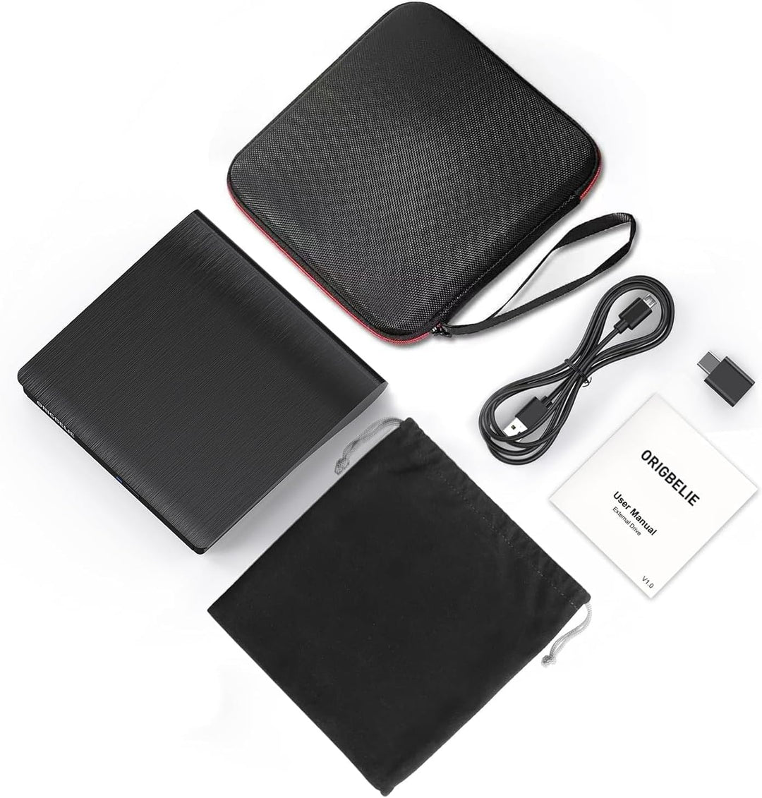ORIGBELIE Externer CD-Player für Laptop-PC, externer Plug&Play-CD-DVD-Brenner, USB 3.0 CD/DVD +/-RW-