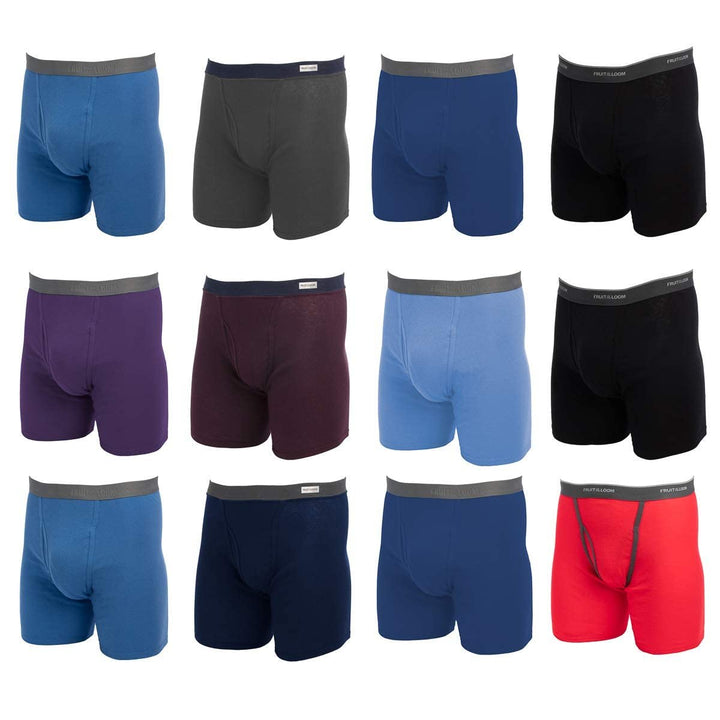 Fruit of the Loom Mens Boxer Briefs 12 Pack Random Underwear Cotton with Fly, Tag Free Small, S Baum