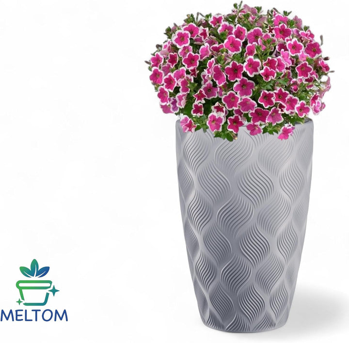 MELTOM Blumentopf mit Bewässerungssystem Rund Hoch 3D Effekt Dekorativ, Farbe: Grau, DxH: 39 x 58 cm