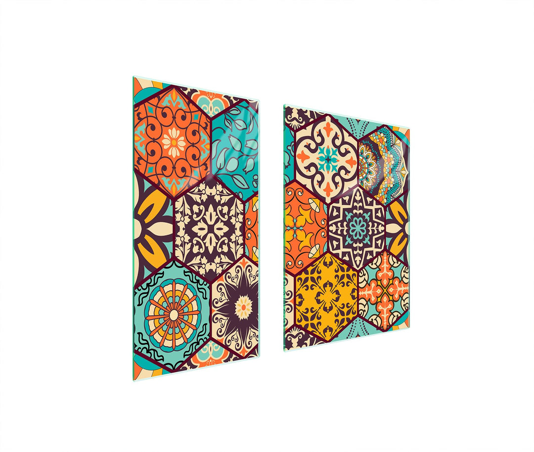 TMK ArtDeko Herdabdeckplatte 2 Teilig 35x52 + 40x52 cm - Spritzschutz Herdabdeckung – Herdschutz aus