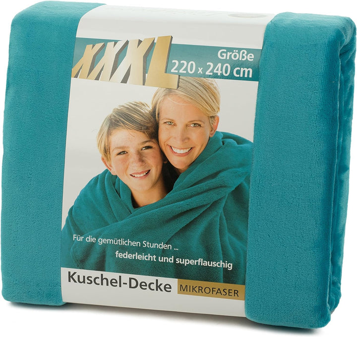 Gözze - Wohn- und Kuscheldecke, Memphis, Hohes Stoffgewicht 300 g/m², 220 x 240 cm - Petrol 220 x 24