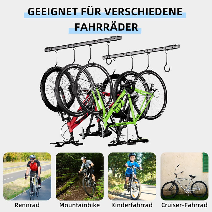 Urban Deco Fahrrad Deckenhalterung für Garage, Fahrrad Wandhalterung mit 8 verstellbaren Aufhängung