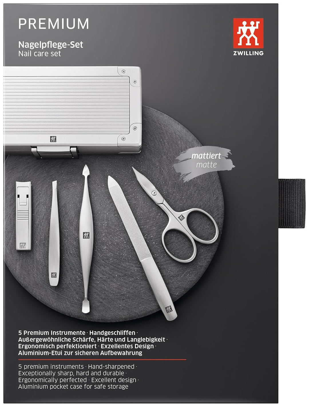 ZWILLING Maniküre Set 5-teilig im Aluminium Case für Nagelpflege und Pediküre, Premium, Schwarzes Sa