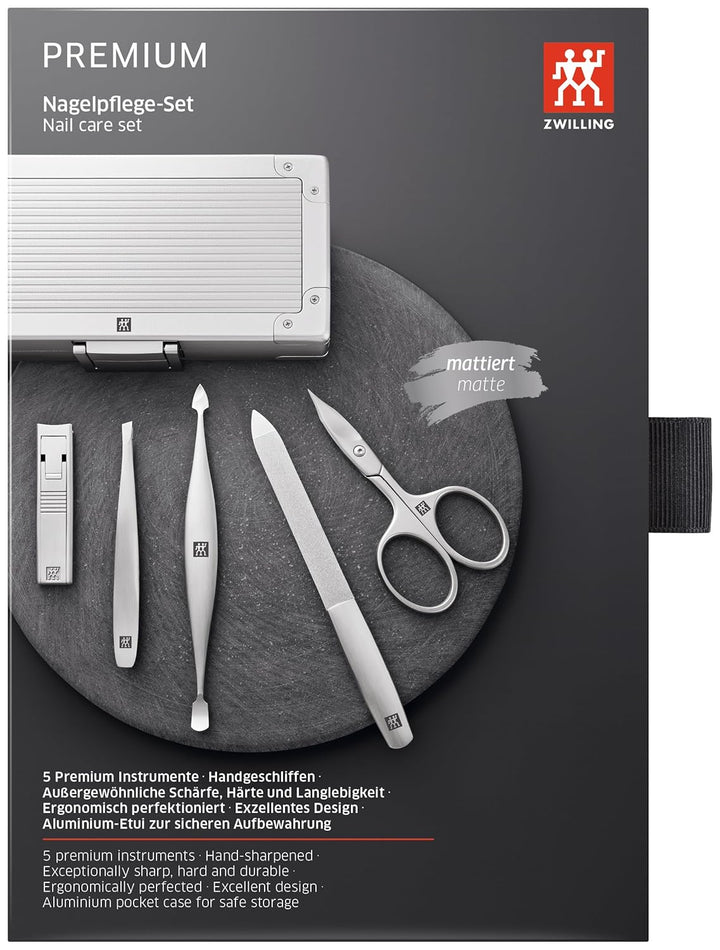 ZWILLING Maniküre Set 5-teilig im Aluminium Case für Nagelpflege und Pediküre, Premium, Schwarzes Sa