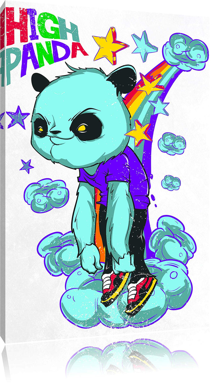 Pixxprint High Panda White Bild auf Leinwand, XXL riesige Bilder fertig gerahmt mit Keilrahmen, Kuns