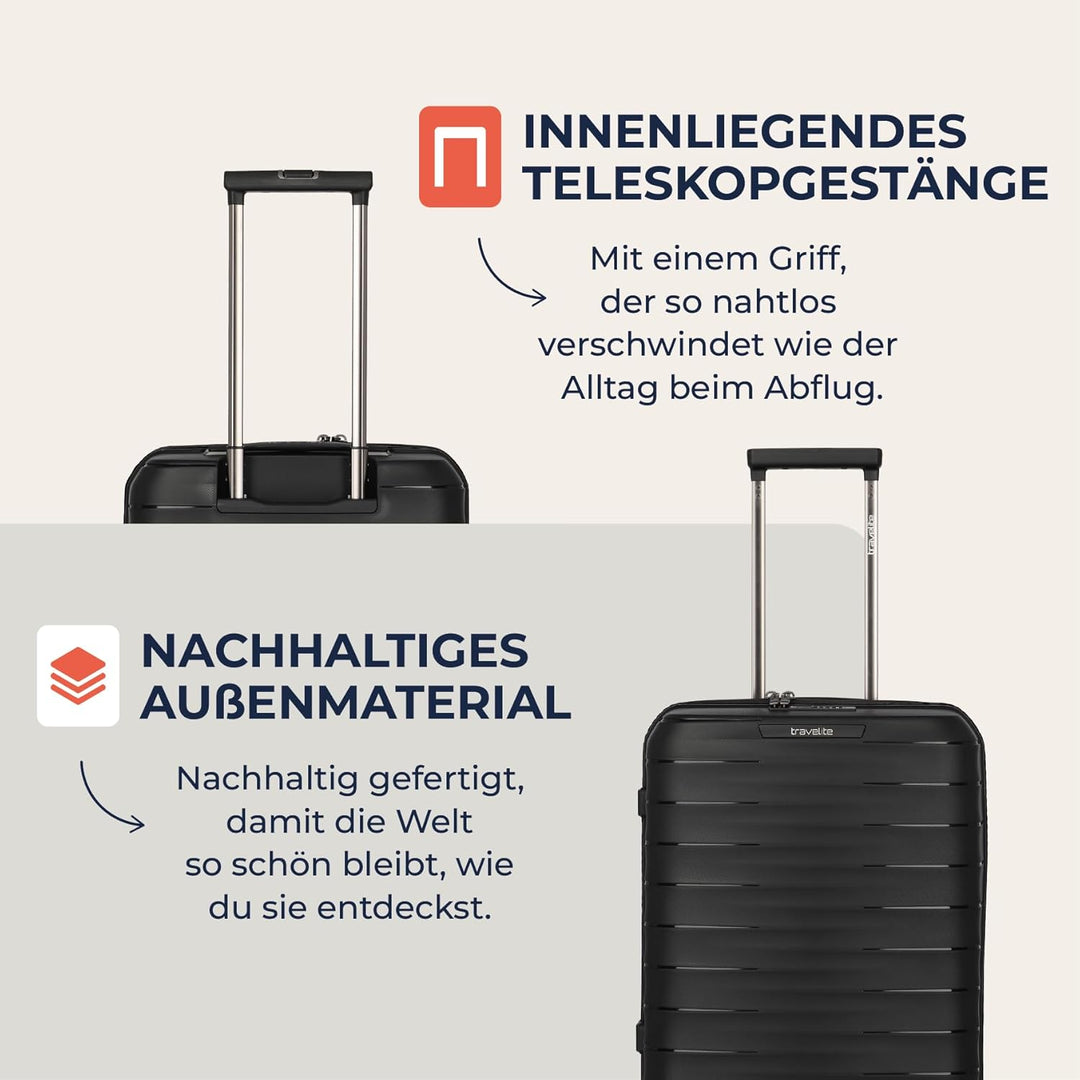 Travelite Koffer Set 3-teilig, MOOBY S/M/L, Kratzfeste Hartschale, mit recyceltem Material 55/66/77