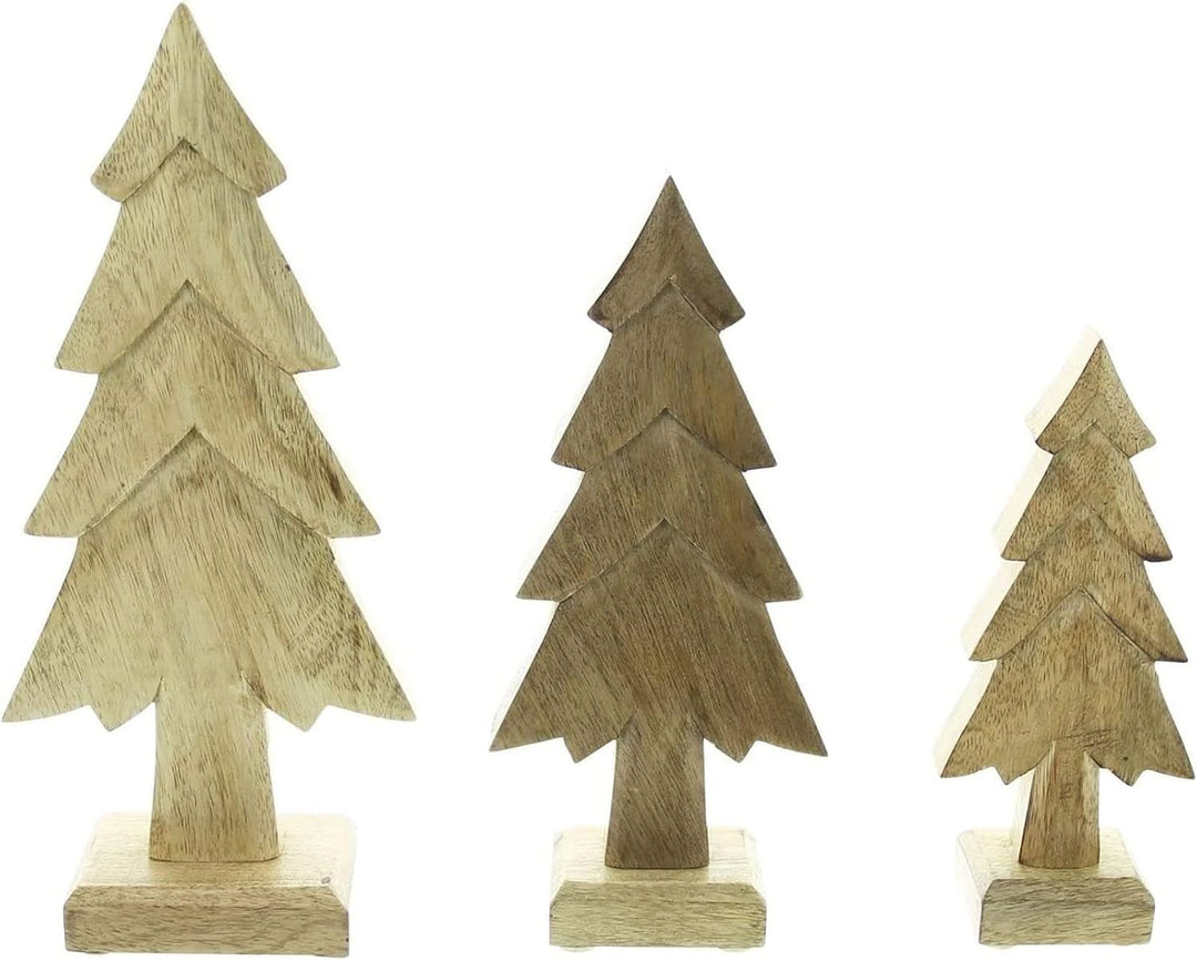 Dekoleidenschaft 3er Set Tannen aus Mango-Holz, 20 cm 25 cm 30 cm hoch, Tannenbaum, Dekofigur, Holzd