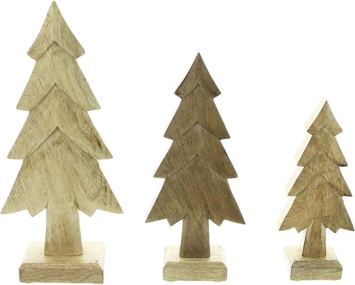 Dekoleidenschaft 3er Set Tannen aus Mango-Holz, 20 cm 25 cm 30 cm hoch, Tannenbaum, Dekofigur, Holzd
