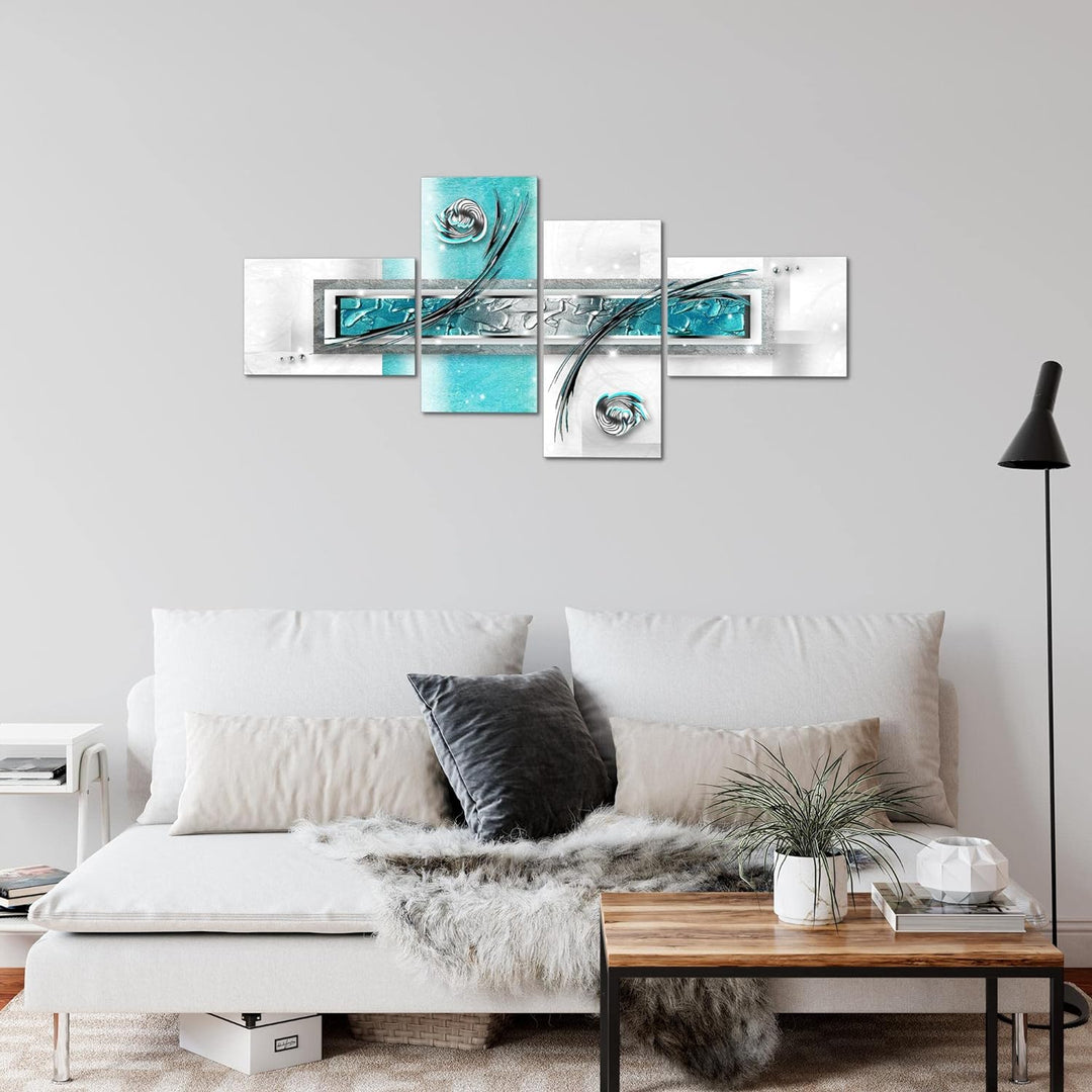 Runa Art Bild Modern Abstrakt - Made in Germany - Wandbilder Grau Türkis Blau 4 Teilig 108142a 100 x