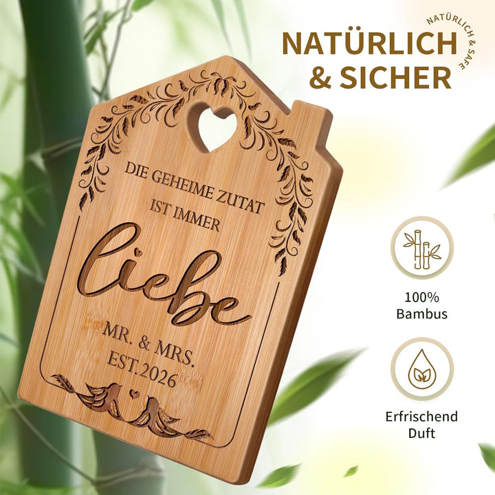 Hochzeitsgeschenke für Brautpaar - Graviertes Bambus Schneidebrett, Geschenk Hochzeit 2026, Hochzeit