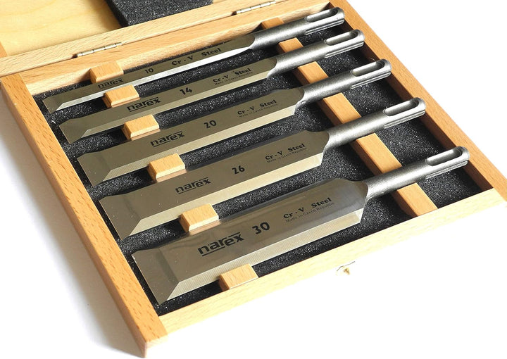 Maschinen Stechbeitel in Holzkassette (SDS-PLUS) 5-tlg