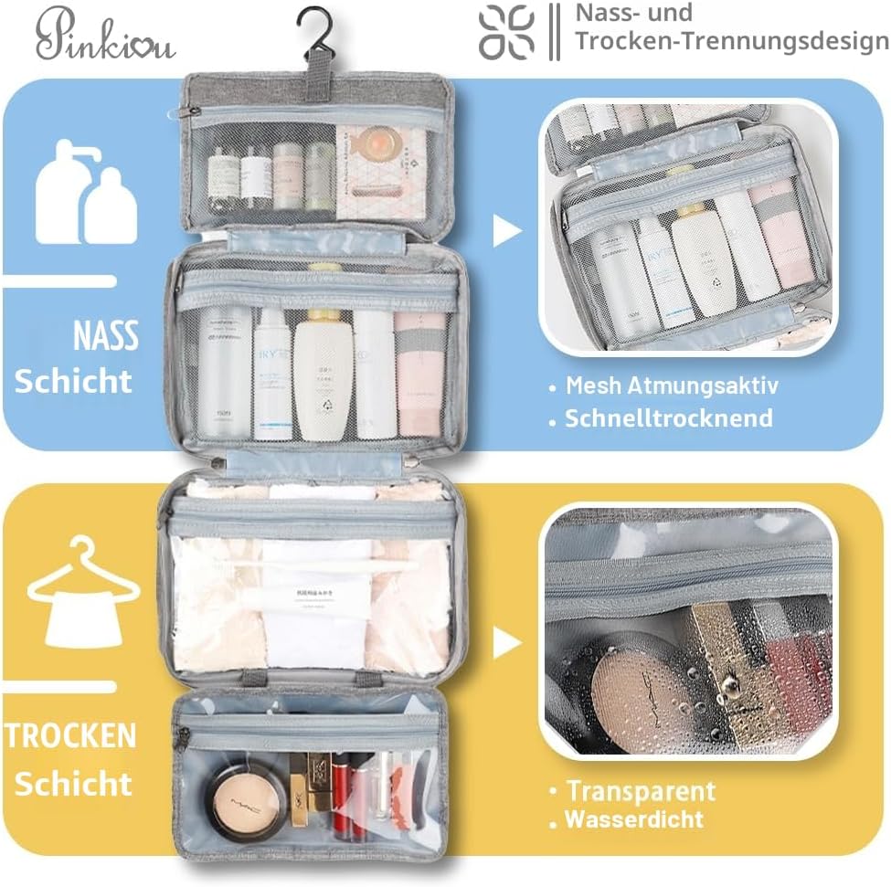 Pinkiou Reise Kosmetiktasche, Hängender Kulturbeutel mit Stabilem Haken Wandhängende wasserfeste Kul