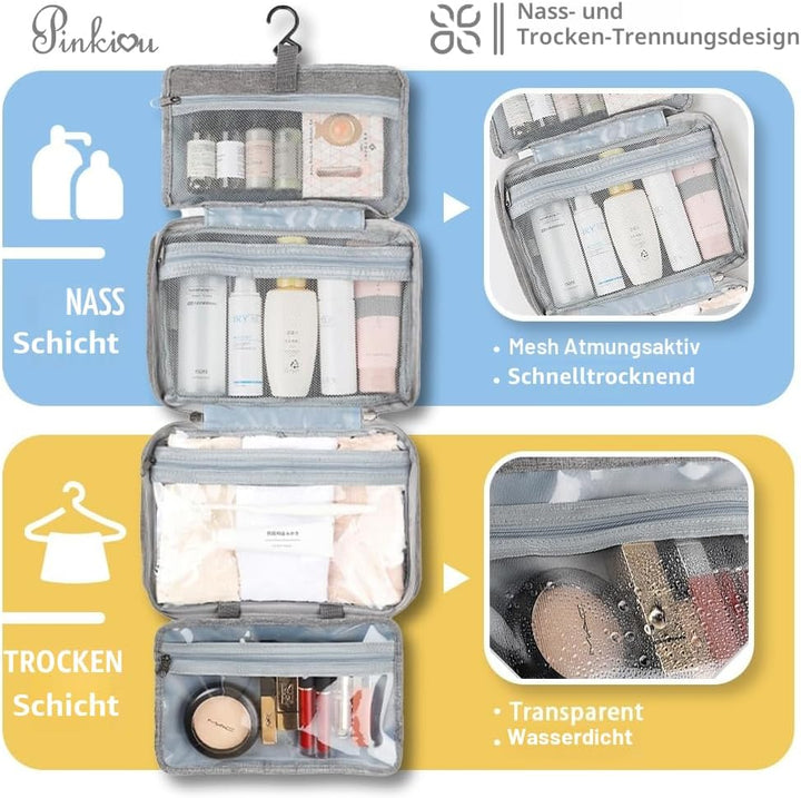 Pinkiou Reise Kosmetiktasche, Hängender Kulturbeutel mit Stabilem Haken Wandhängende wasserfeste Kul