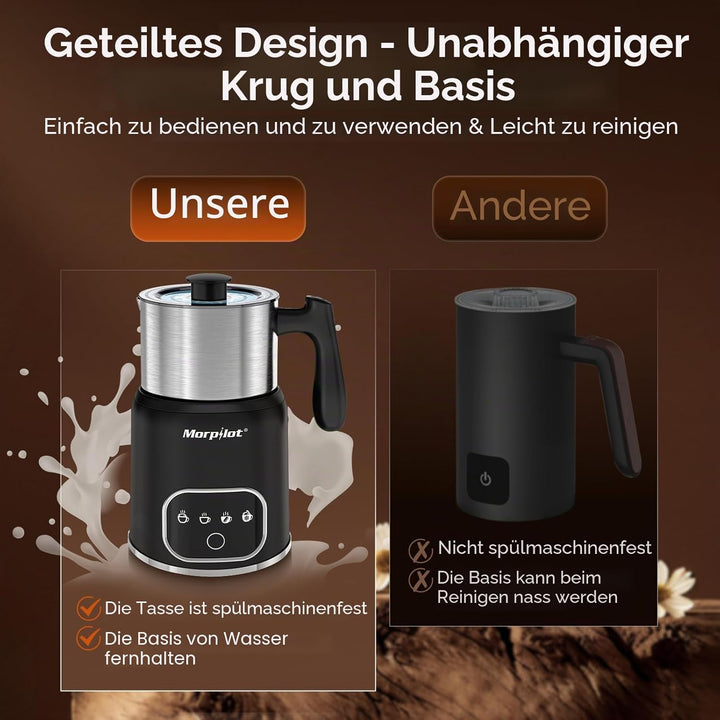 Morpilot Milchaufschäumer Elektrisch 4 in 1, 120-600ml, 550W, Milchschäumer für Heisser und Kalter M