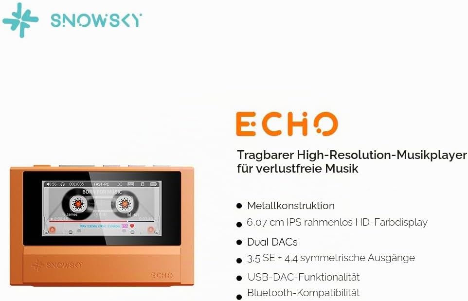 FiiO Echo Retro Hi-Res Digitaler Audio-Player, Dual-DAC-Bluetooth-Musik-Player, 4,4 mm symmetrischer
