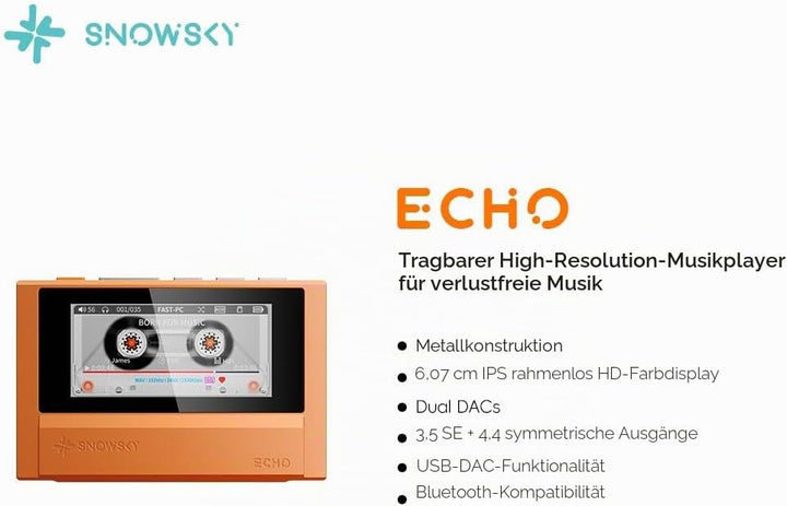 FiiO Echo Retro Hi-Res Digitaler Audio-Player, Dual-DAC-Bluetooth-Musik-Player, 4,4 mm symmetrischer