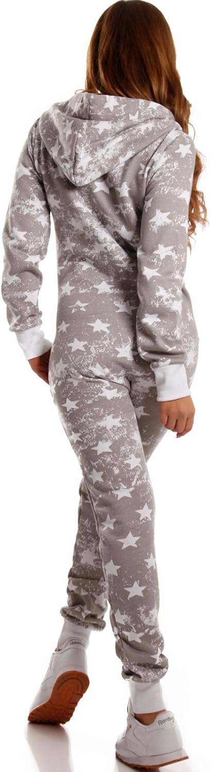 Crazy Age Jumpsuit Strampler Ganzkörperanzug Overall Sternen Kuschelig Warm 3XL Hellgrau, 3XL Hellgr