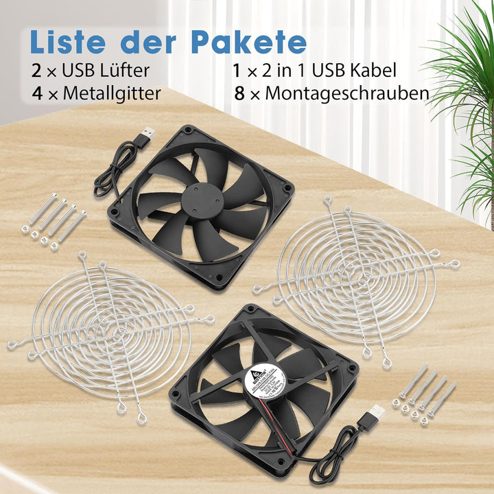 GDSTIME 2 Stück 140mm x 25mm USB Lüfter 140mm Lüfter 140mm PC Fan Gehäuse Lüfter für PC Computer Lap