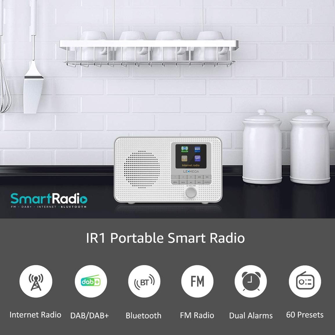 LEMEGA IR1 Tragbares WiFi Internetradio,DAB/DAB+/FM Digitalradio,Bluetooth,Doppelwecker,Schlaf-Snooz