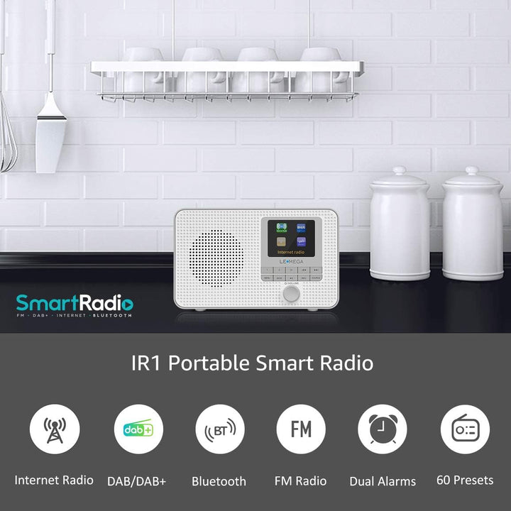 LEMEGA IR1 Tragbares WiFi Internetradio,DAB/DAB+/FM Digitalradio,Bluetooth,Doppelwecker,Schlaf-Snooz