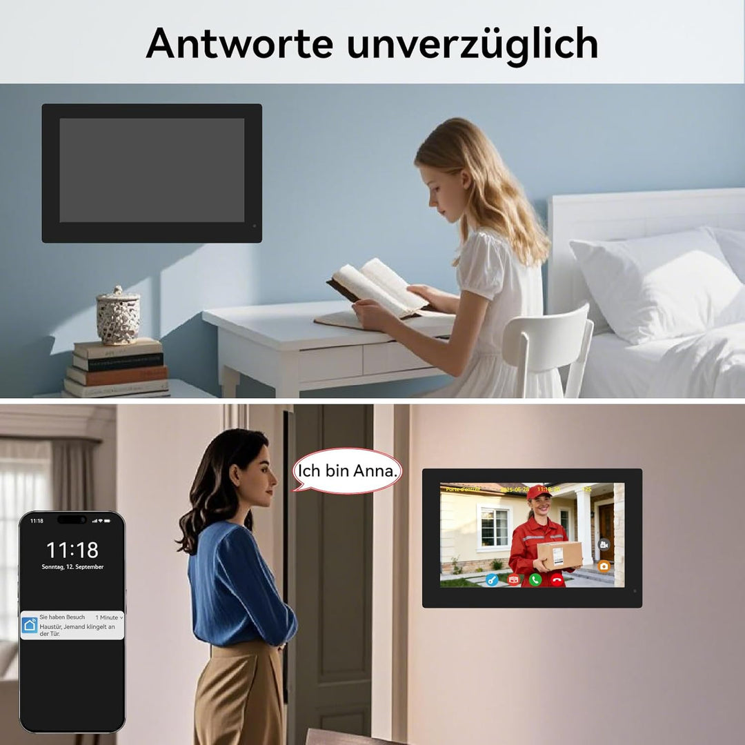 Video Türsprechanlage 2-Draht für 2 Familienhaus, 2X 7 Zoll Monitor &amp; App - Smarte Video Türklingel