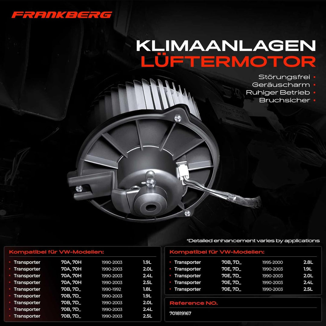 Frankberg Heizungsgebläse Gebläsemotor Kompatibel mit Transporter IV Bus 70B 70C 2.4L 1990-2003 Tran